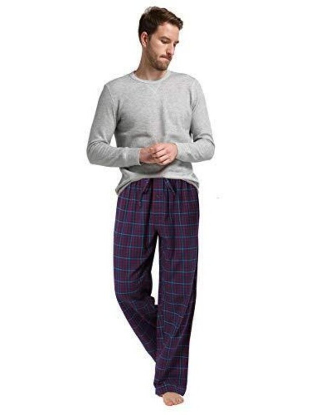 Men's 100% Cotton Super Soft Flannel Green Plaid Pajama Pants & LS Top Size XL